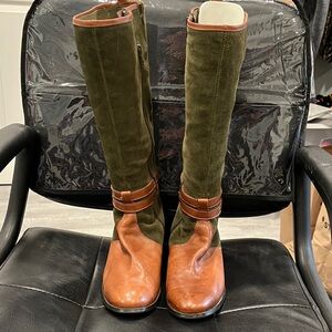 Naturalizer Brown and Green Suede Heeled Boots size 9 W